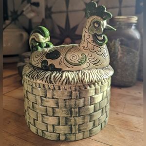 Mid-century Folk Art Handmade Nesting Chicken Cookie Jar Container